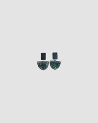 Silver rectangle said top earrings with a half circle of abalone hanging off from Australian online store The Pared Store