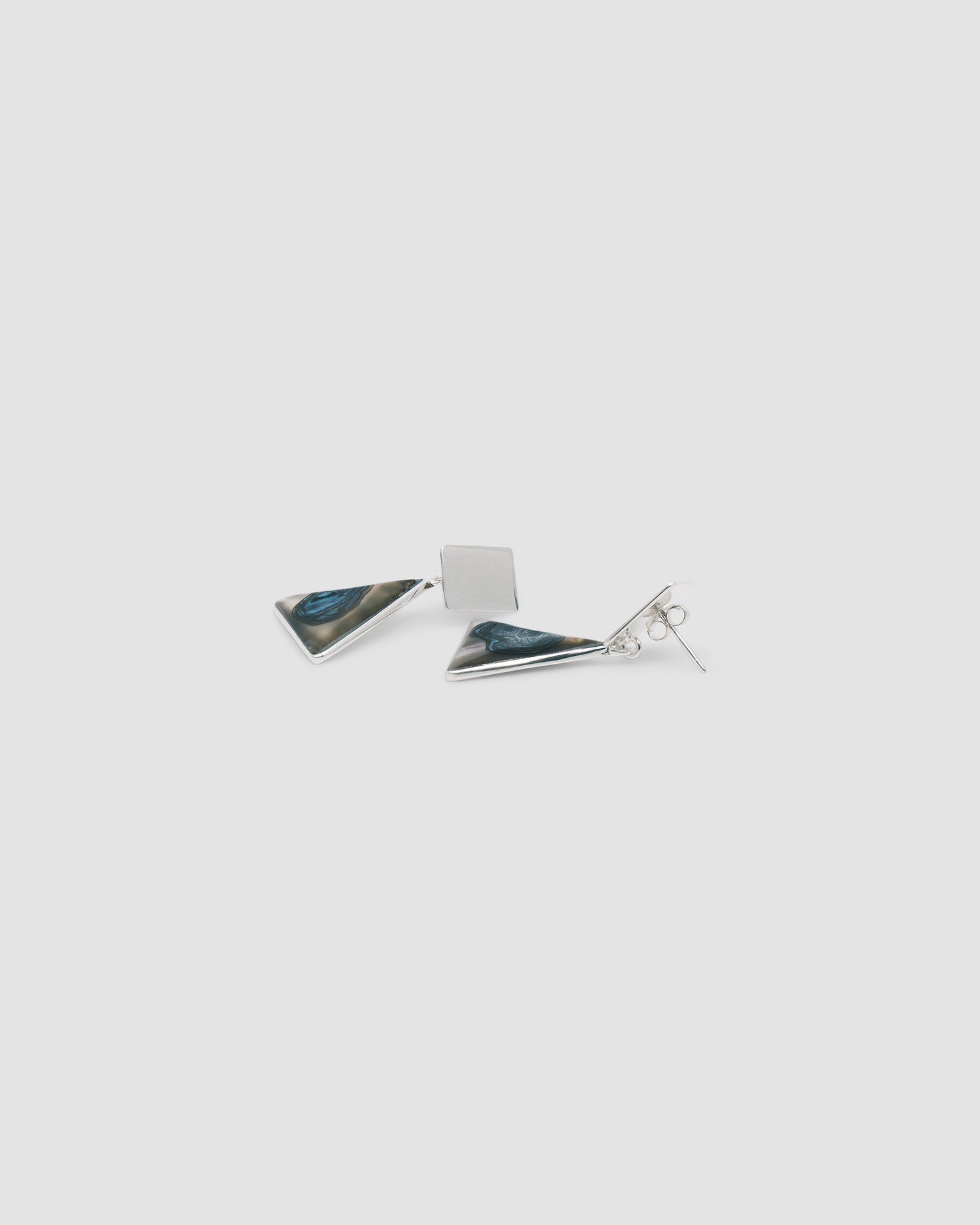 sustainable abalone triangle charm drop earrings with silver studs