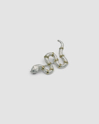 a silver snake brooch with gold stripes