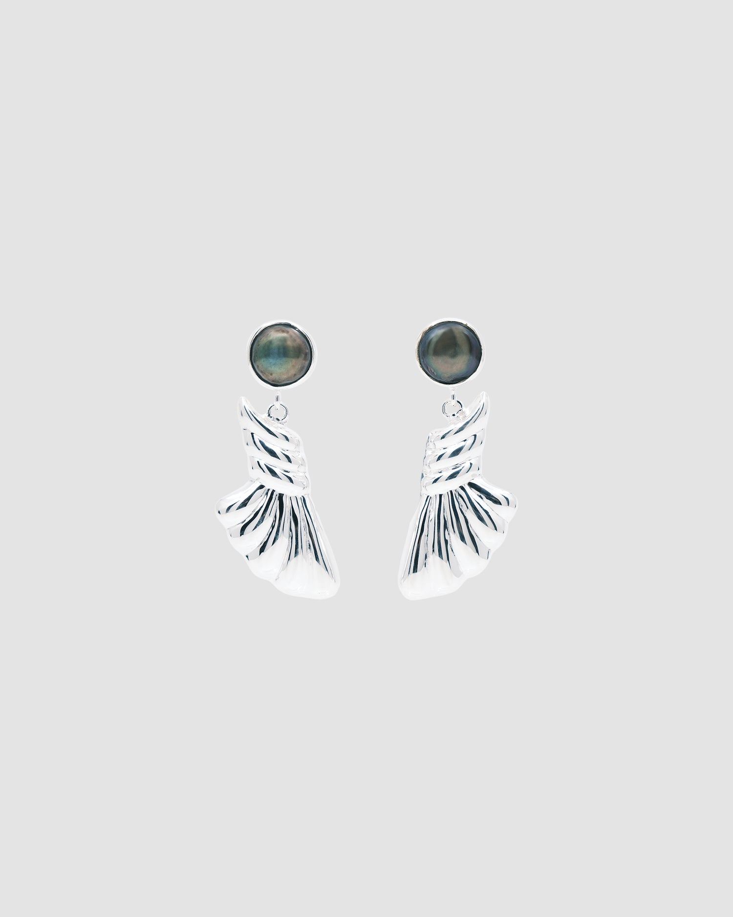 black pearl stud earrings with a silver drop