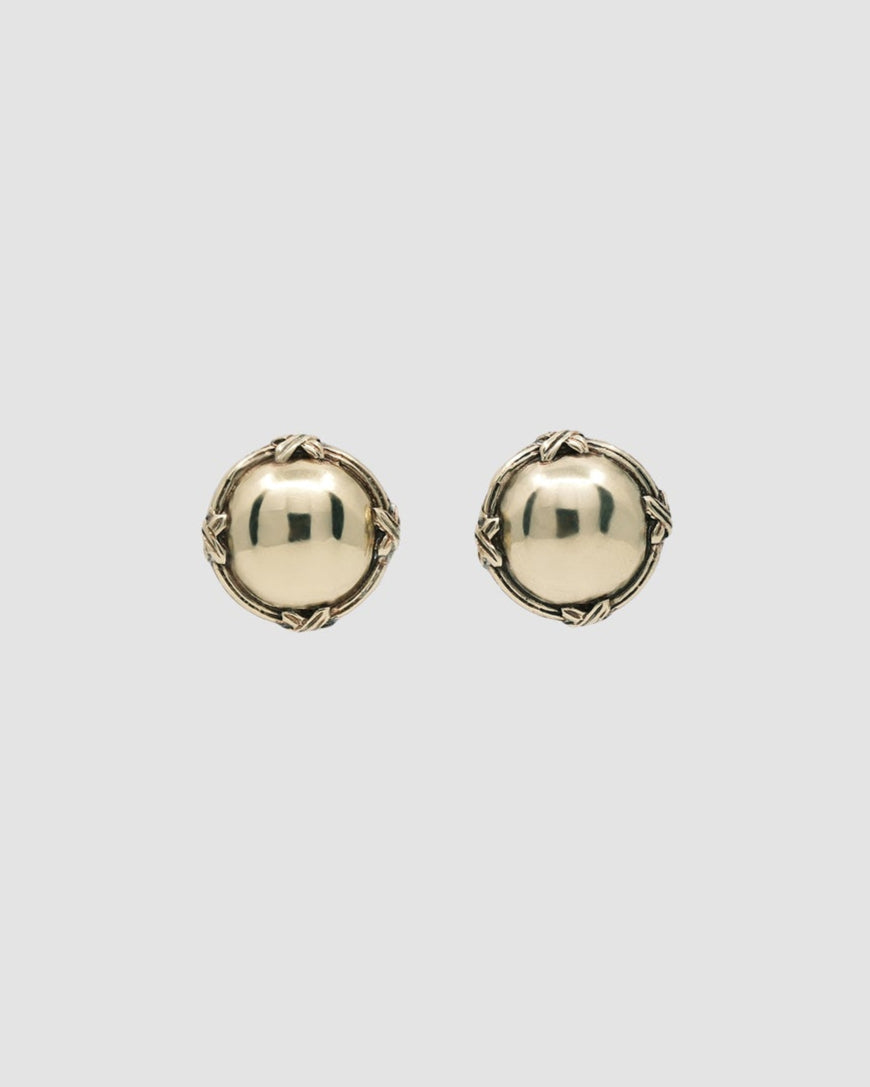 round brass earrings with a border with crosses