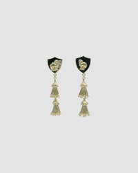 emu shield and gold gum blossom tassel earrings