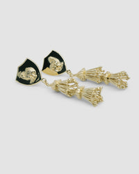 gold emu shields and gum blossom tassel earrings