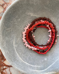 chocolate, red & pink irregular glass bead necklaces