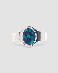 sterling silver cuff with a amazonite stone inlaid in it