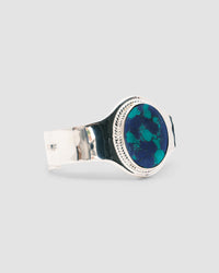 sterling silver cuff with a amazonite stone inlaid in it