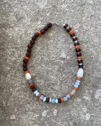 Earth toned assorted beaded glass and pearl necklace