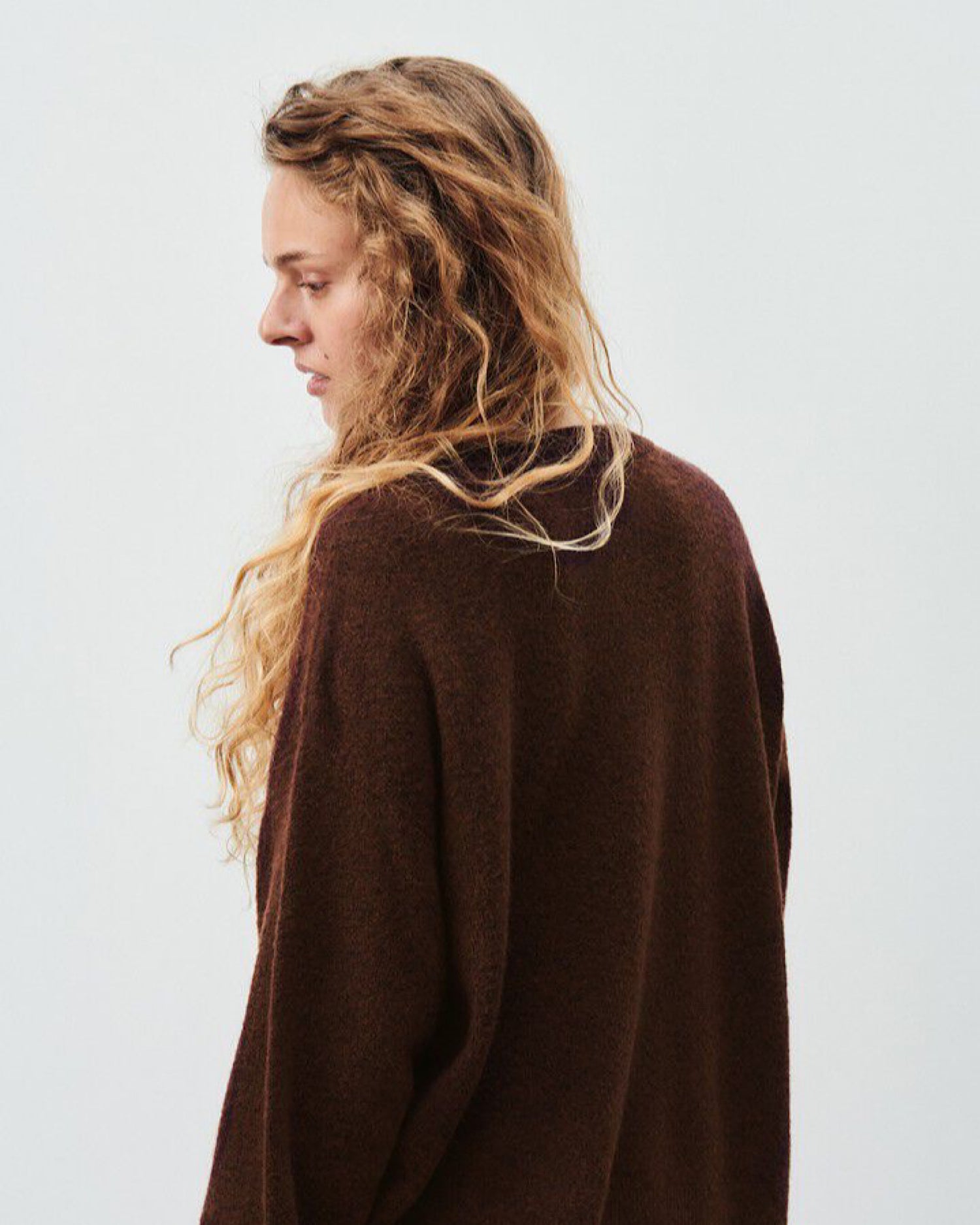 Simple round neck button through Cardigan in Brown by American Vintage at The Pared Store