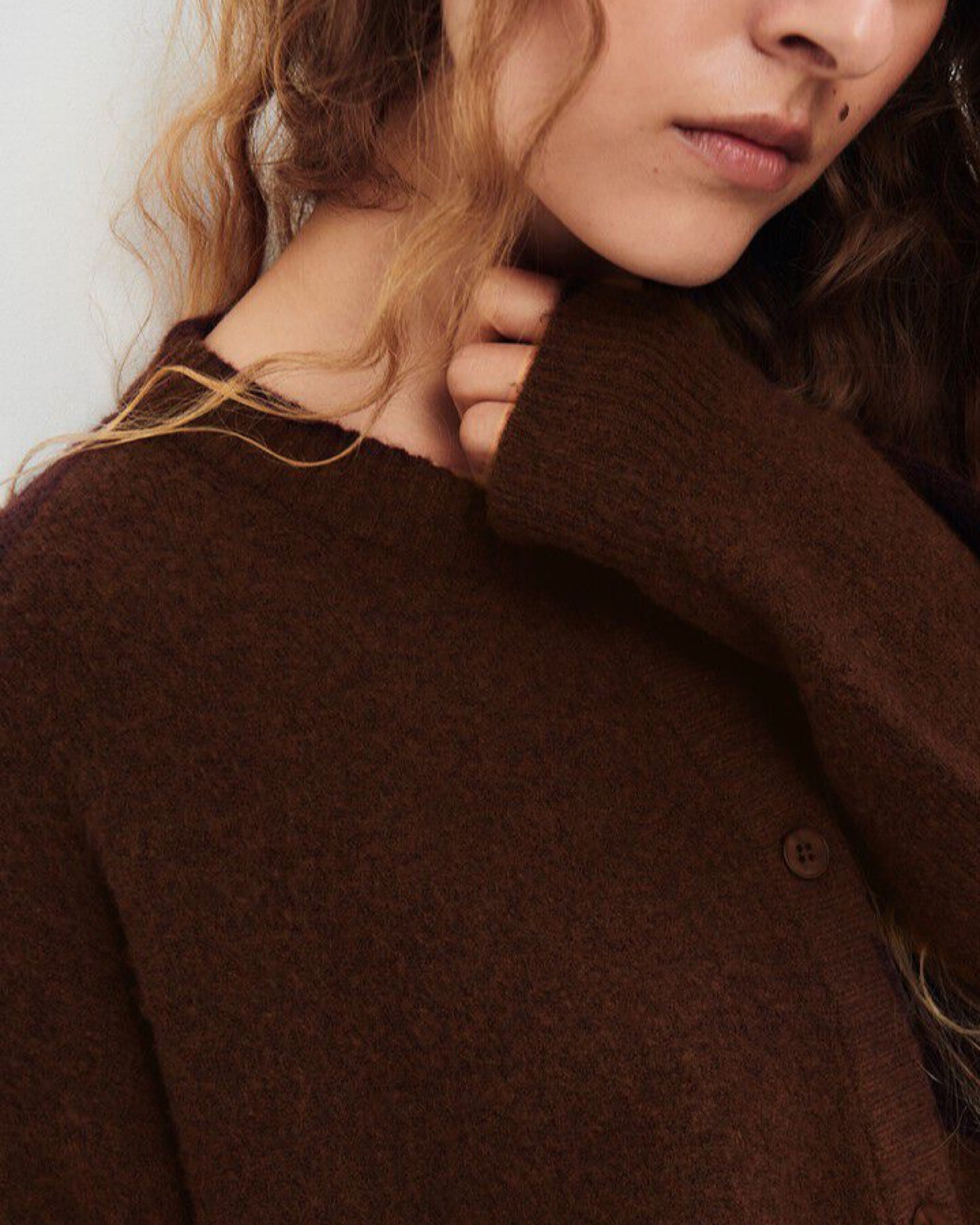 Simple round neck button through Cardigan in Brown by American Vintage at The Pared Store