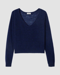 Navy blue sweater on a light gray background