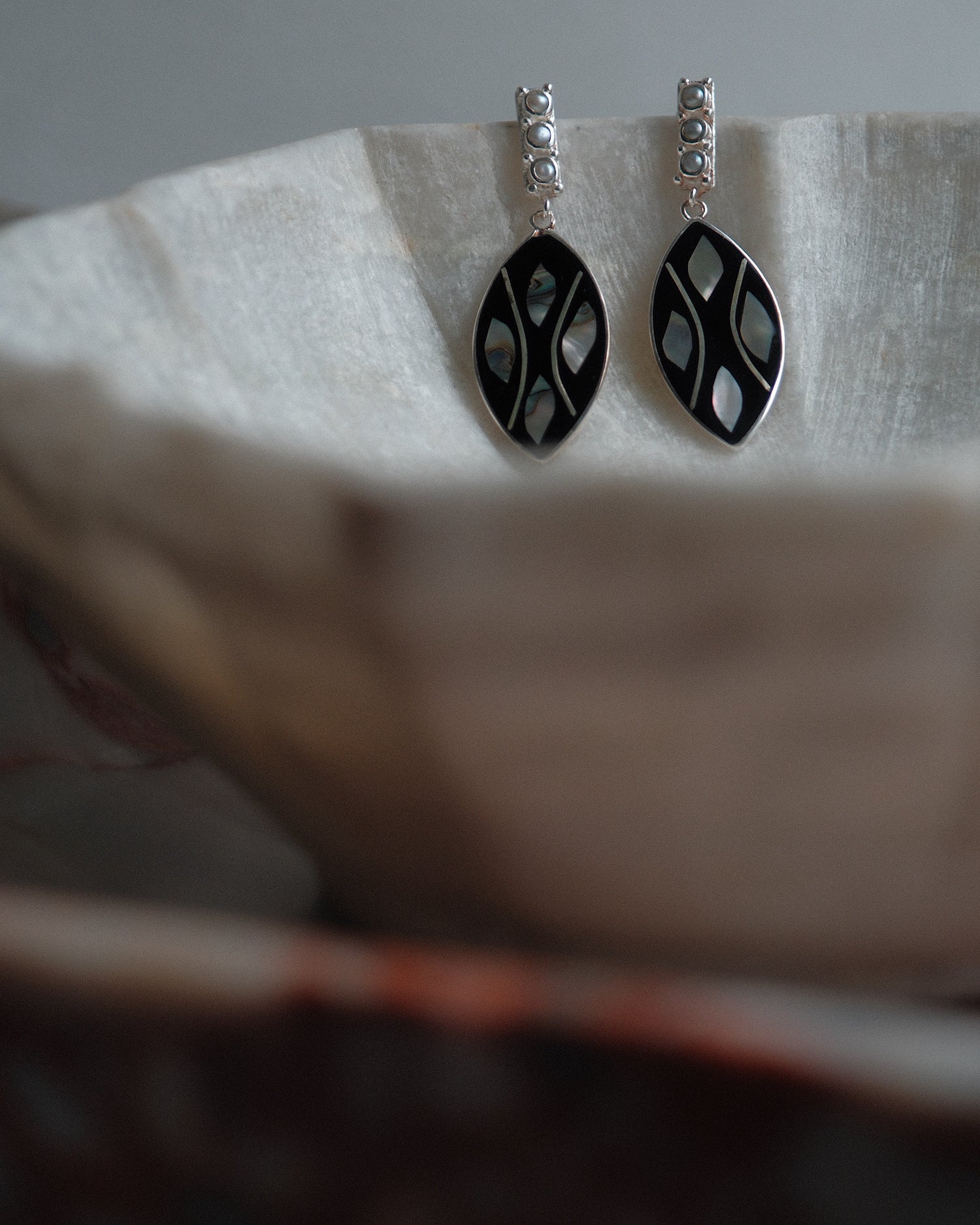 RELOVED PEARL ABALONE SHIELD EARRINGS