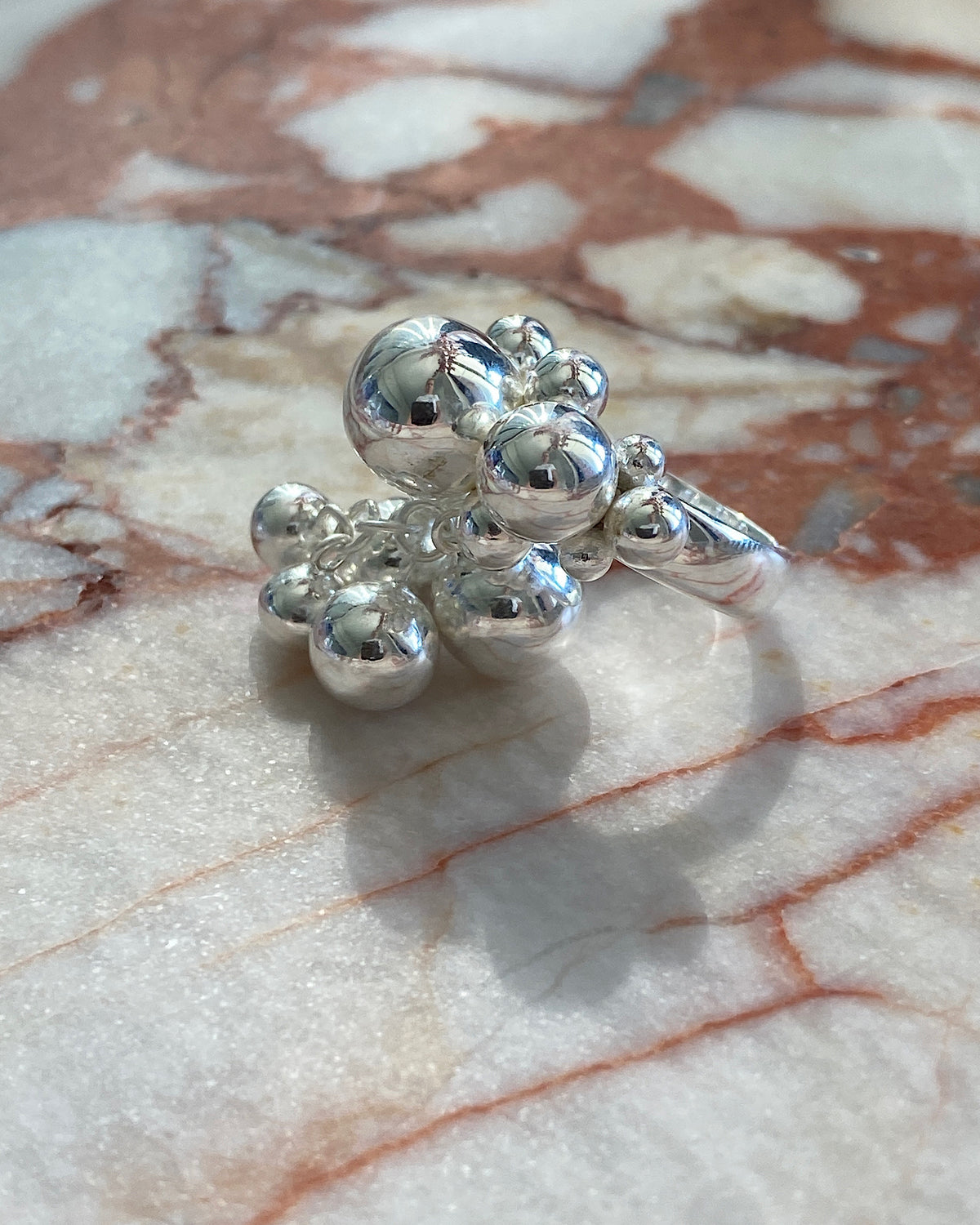 Silver ball cluster ring