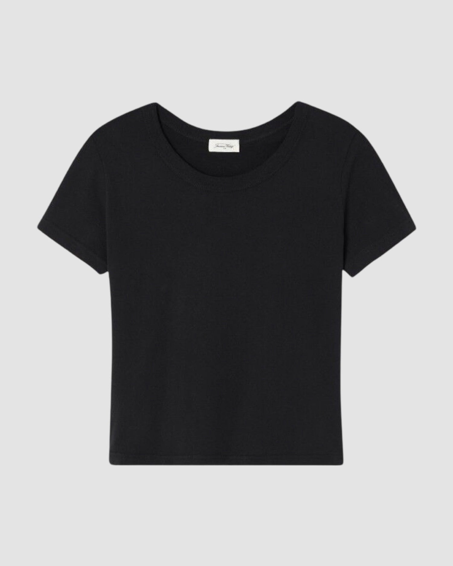 a round slightly scoop neck black short sleeve tshirt from American vintage