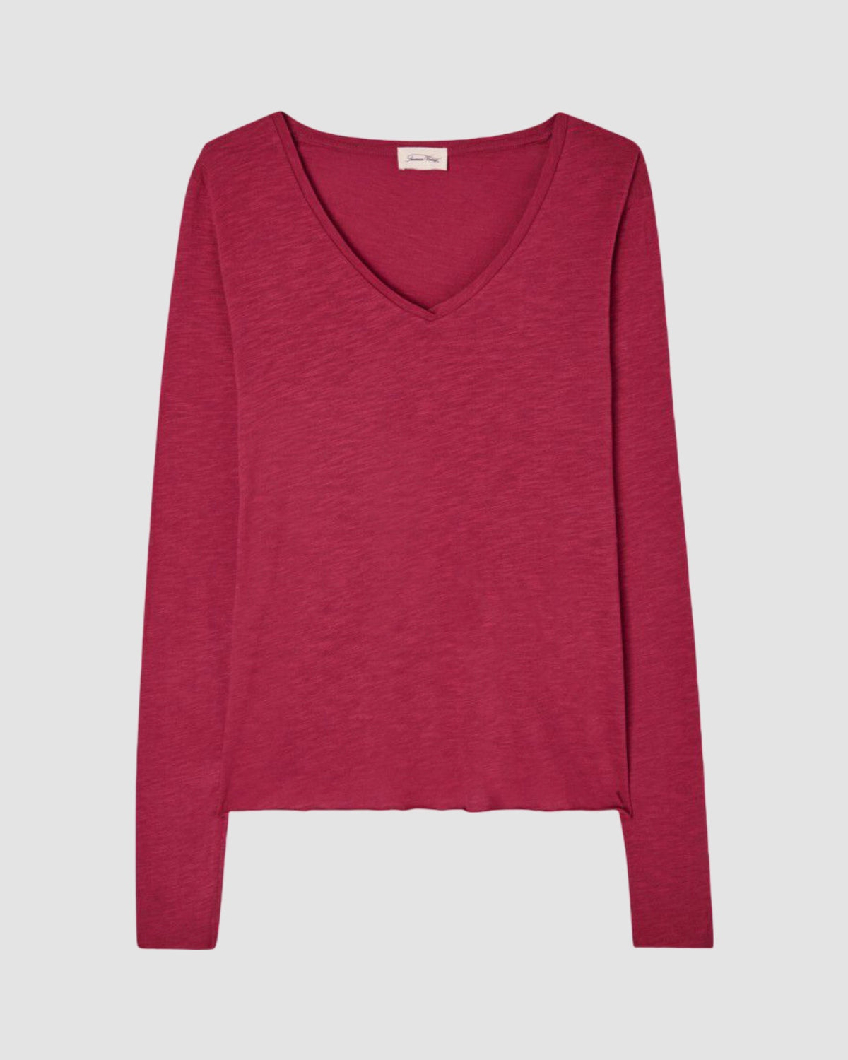 A V neck long sleeve raspberry red t-shirt