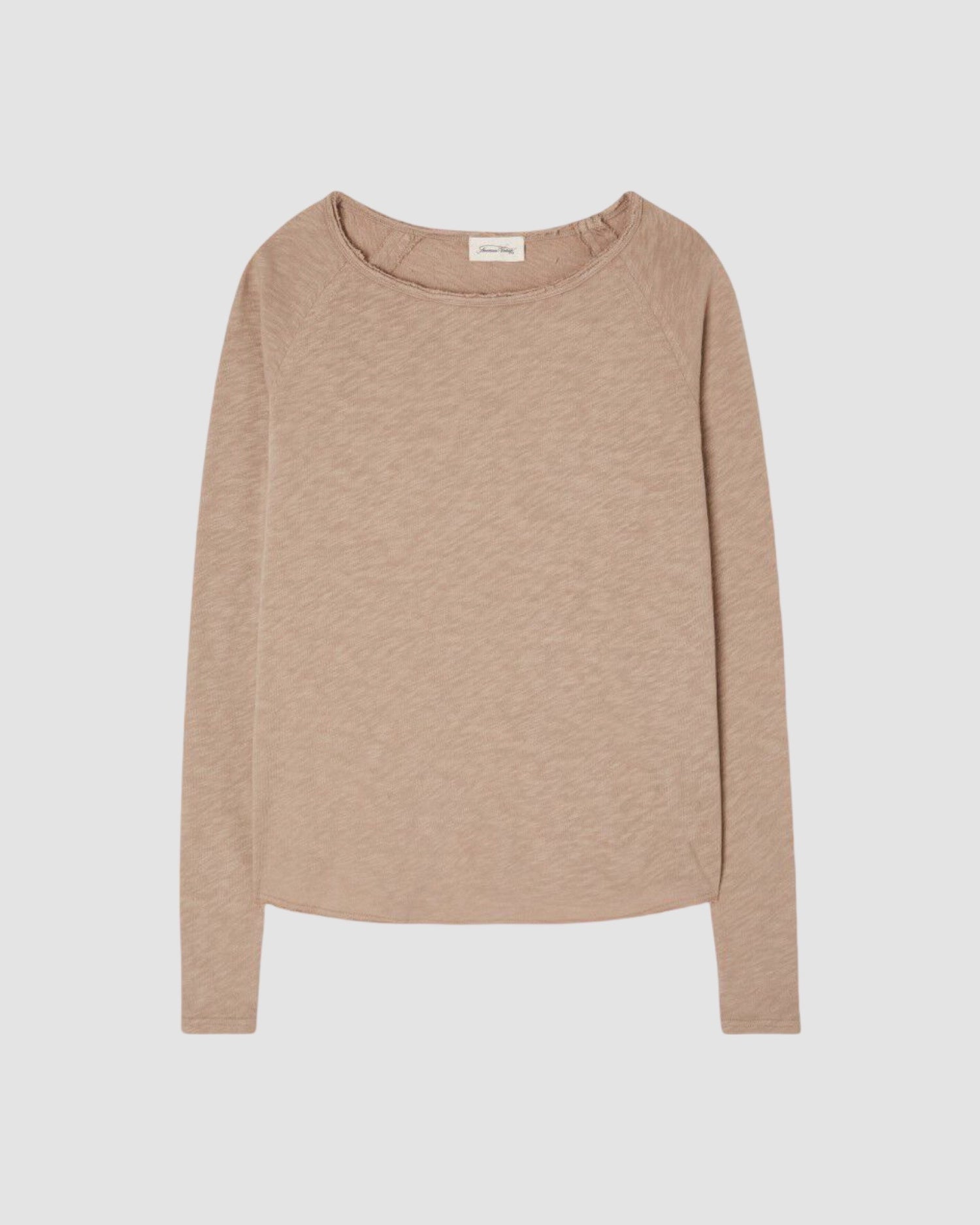 a camel coloured boat neck long sleeve T-shirt