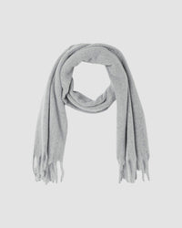 a pale grey scarf with fringing