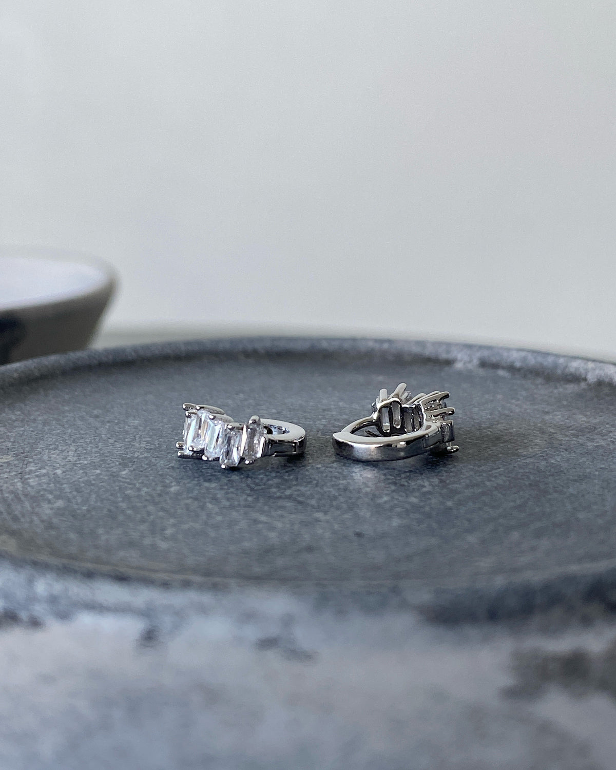 Tiny small crystal jagged huggie earrings