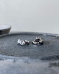 Tiny small crystal jagged huggie earrings