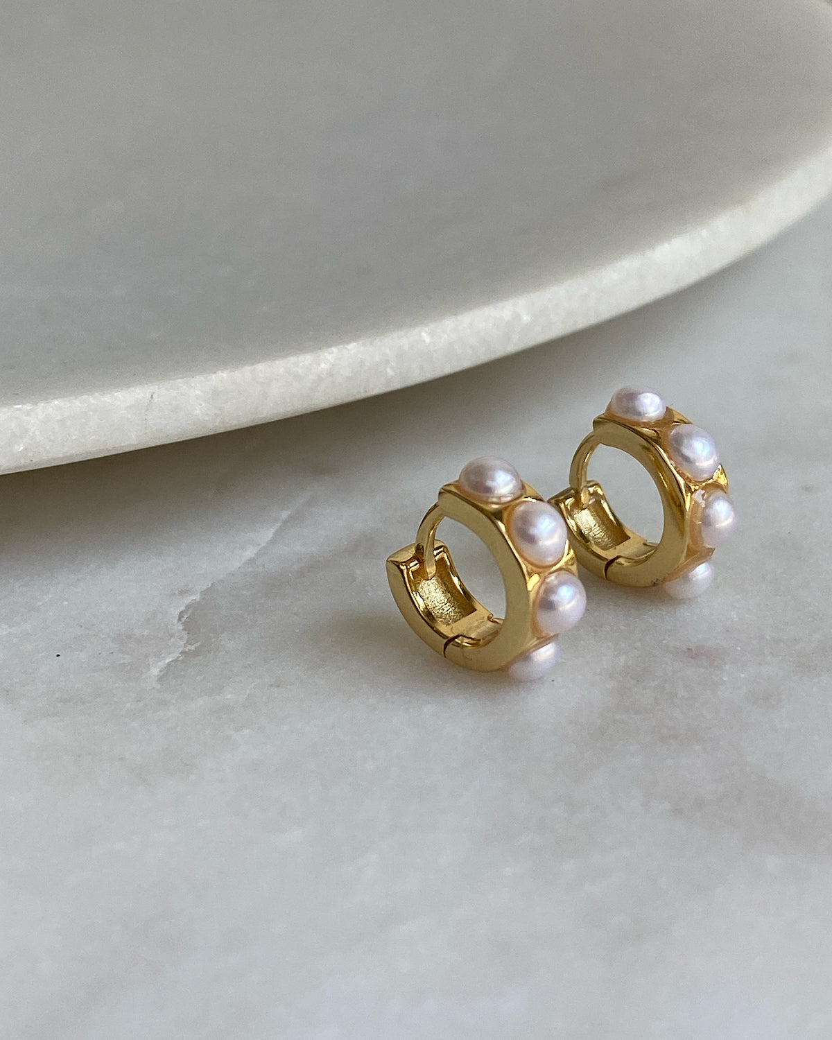 Gold & Pearl huggie earrings