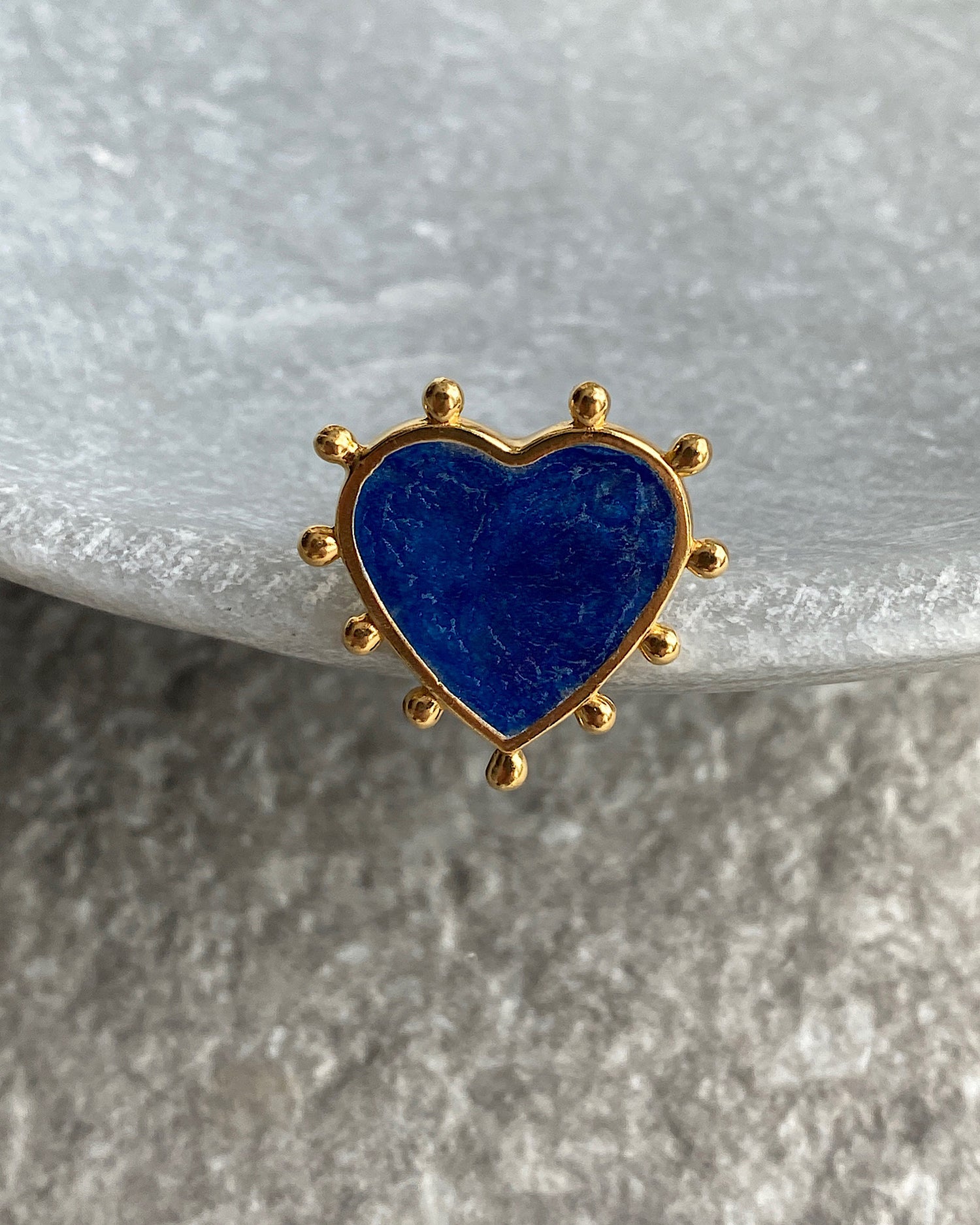 Blue enamel and gold plated Silver heart ring by Soru Uk