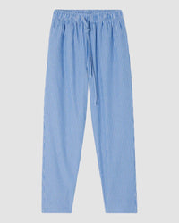 Blue striped pants on a light gray background