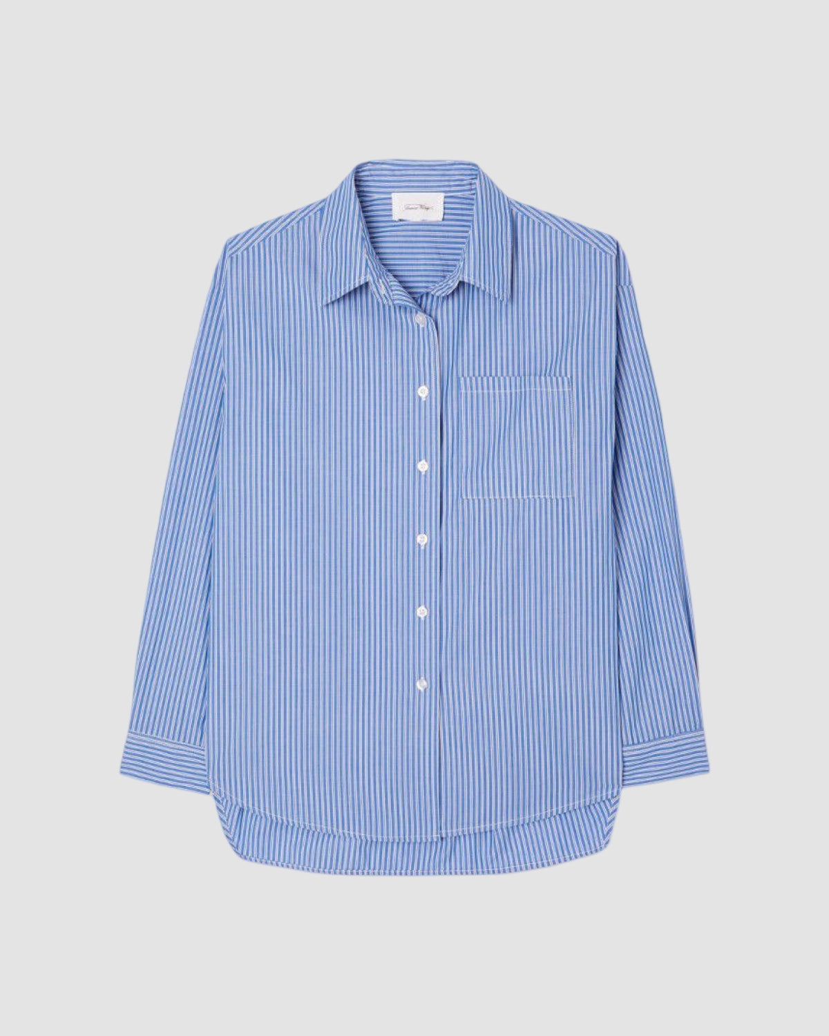 Blue striped shirt on a light gray background