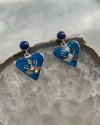 Turquoise coloured heart drop earrings with abalone embellishment