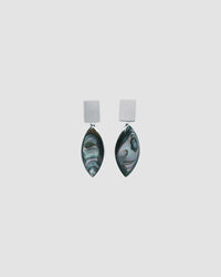 Rectangular silver stud and abalone eye shaped earrings