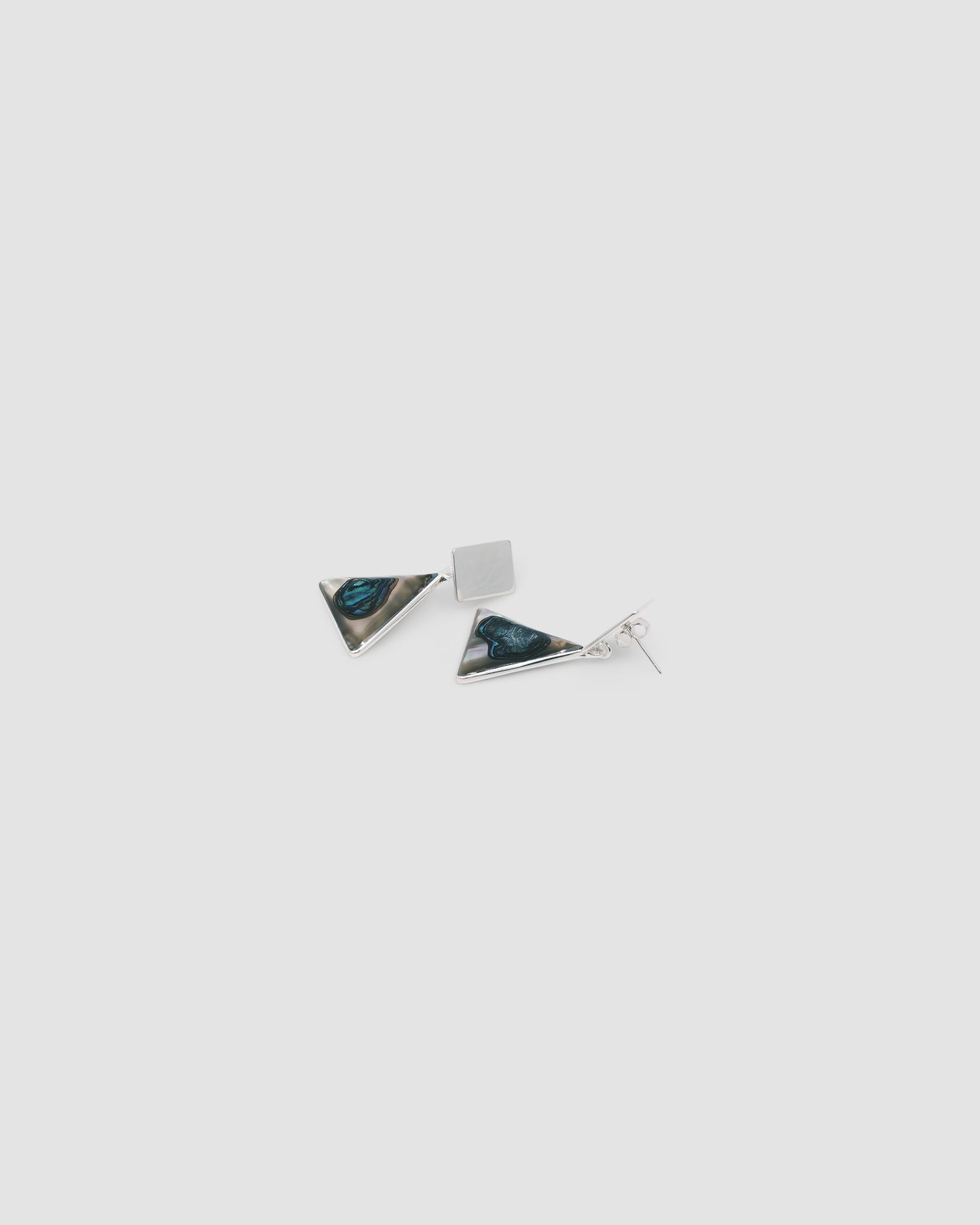 abalone triangle charm drop earrings with silver studs