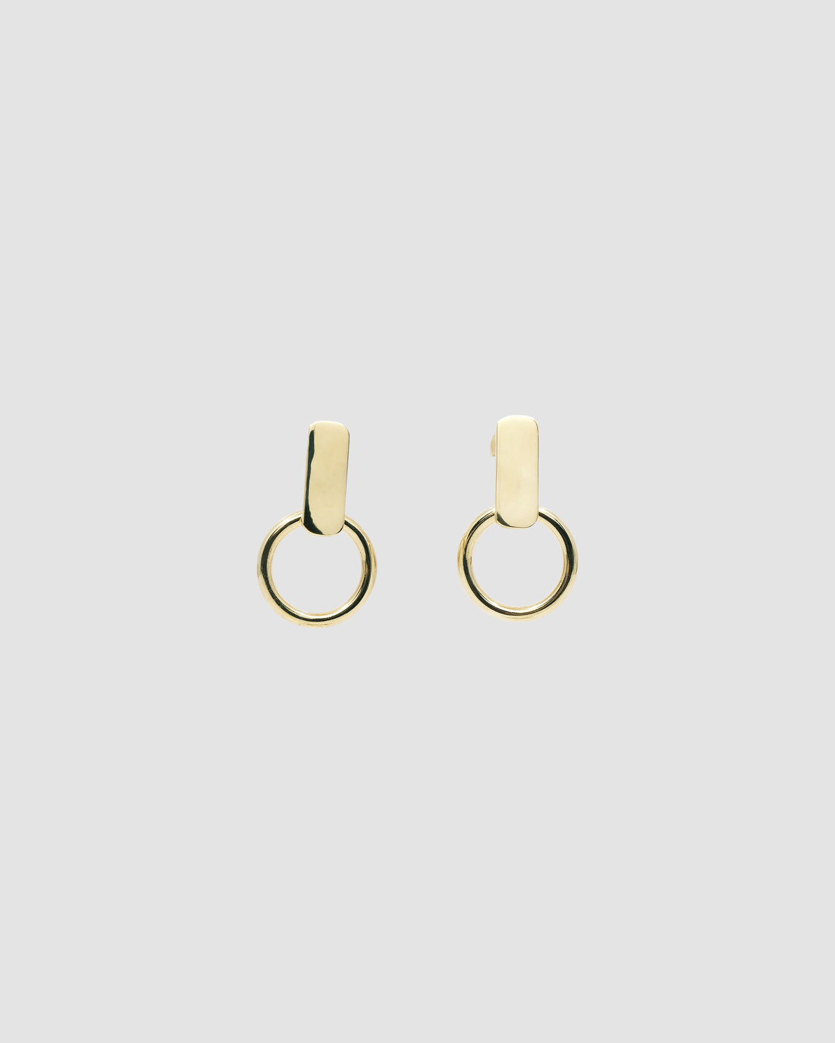 Gold rectangular studs with open hoops handing from them