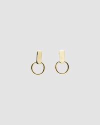 Gold rectangular studs with open hoops handing from them