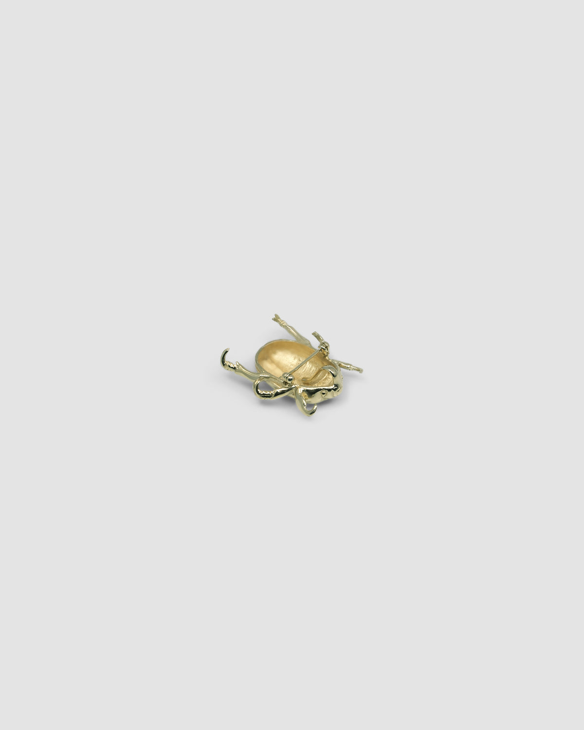 a gold christmas beetle brooch showing the clasp