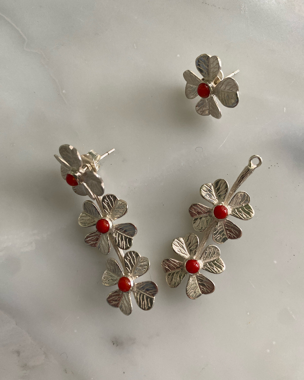 small sterling silver coral earrings with removable base
