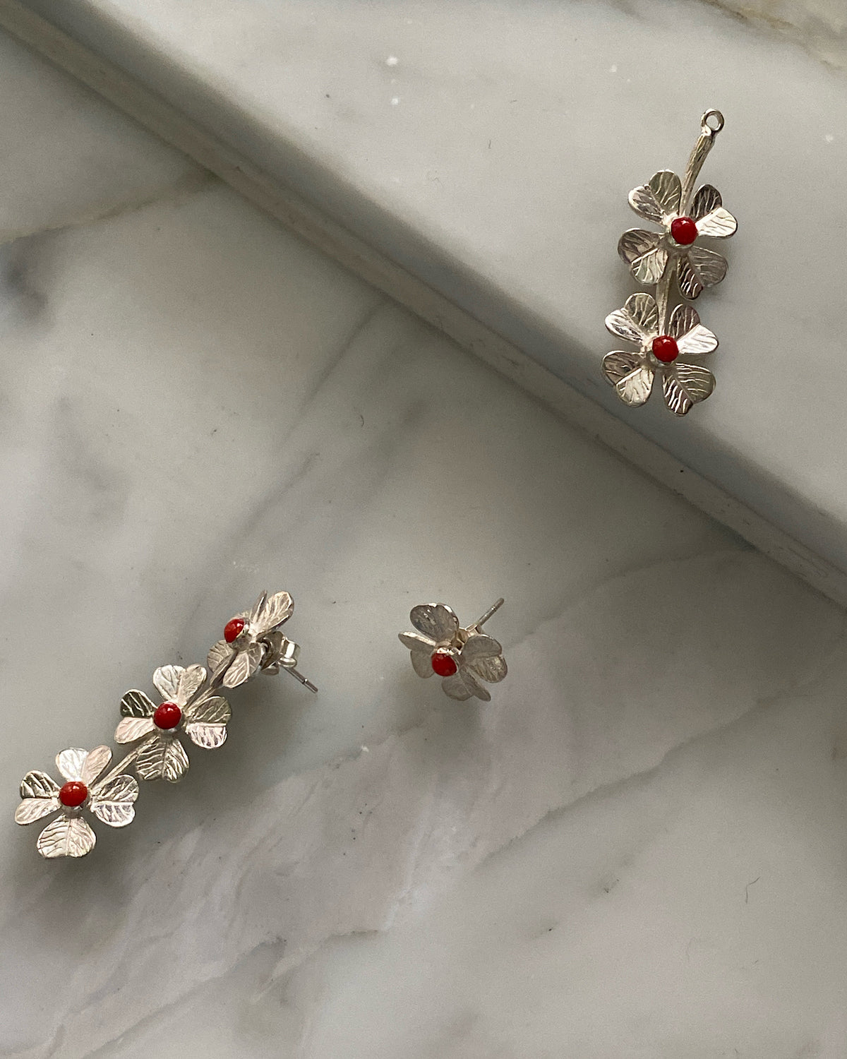small sterling silver coral earrings with removable base