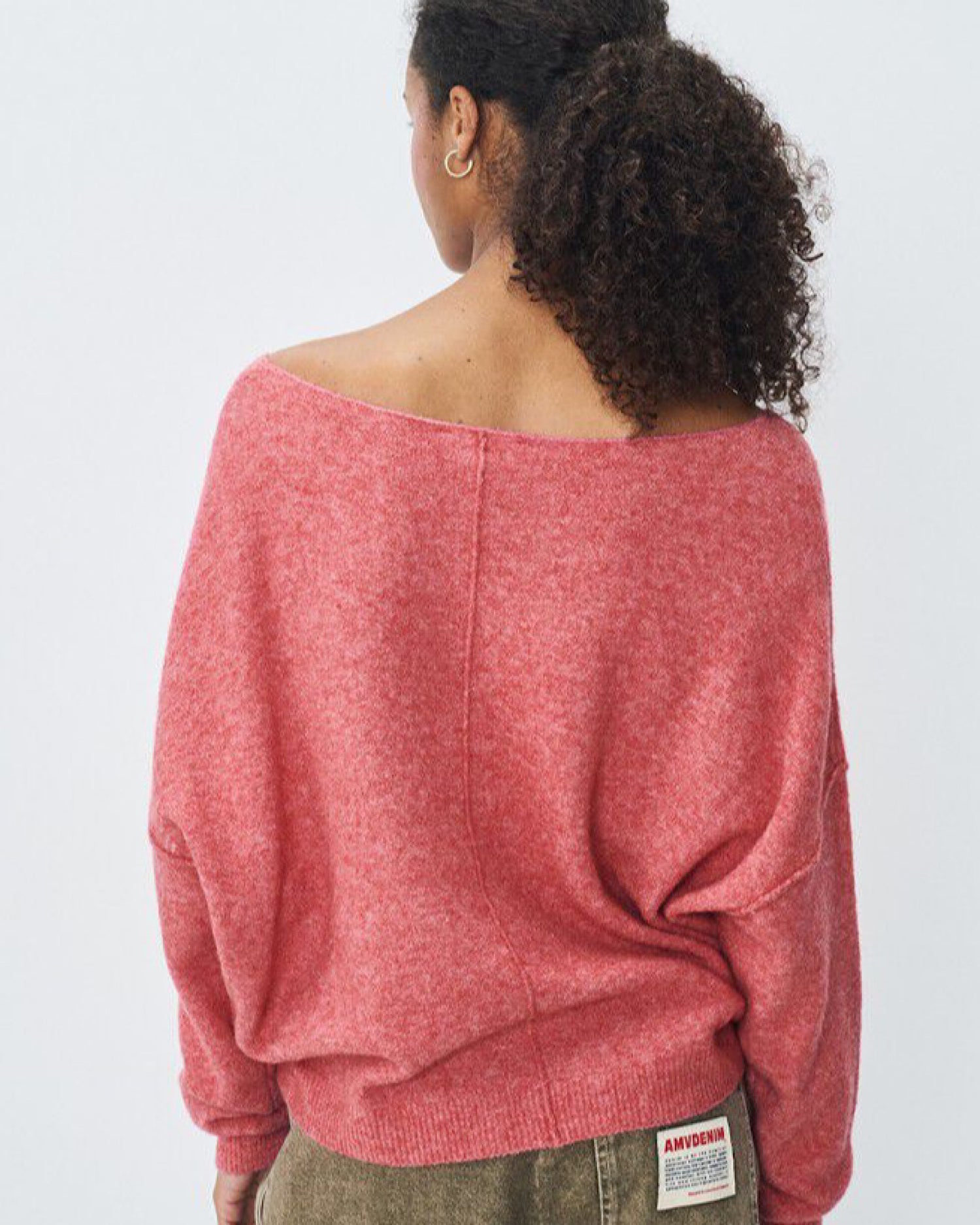 American Vintage Boat Neck soft Rosewood Red/Pink Long Sleeve Sweater