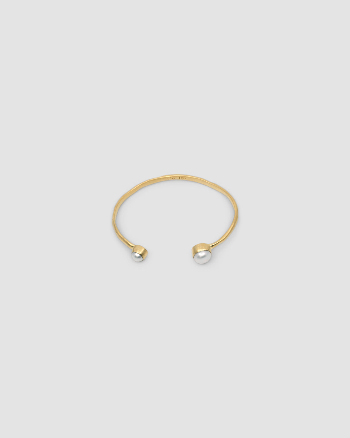 organic gold cuff bracelet with pearl ends