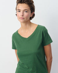 American vintage v neck green tshirt on a model