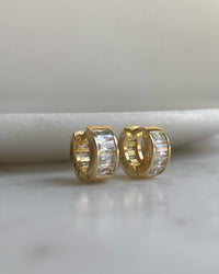 gold and crystal baguette huggies