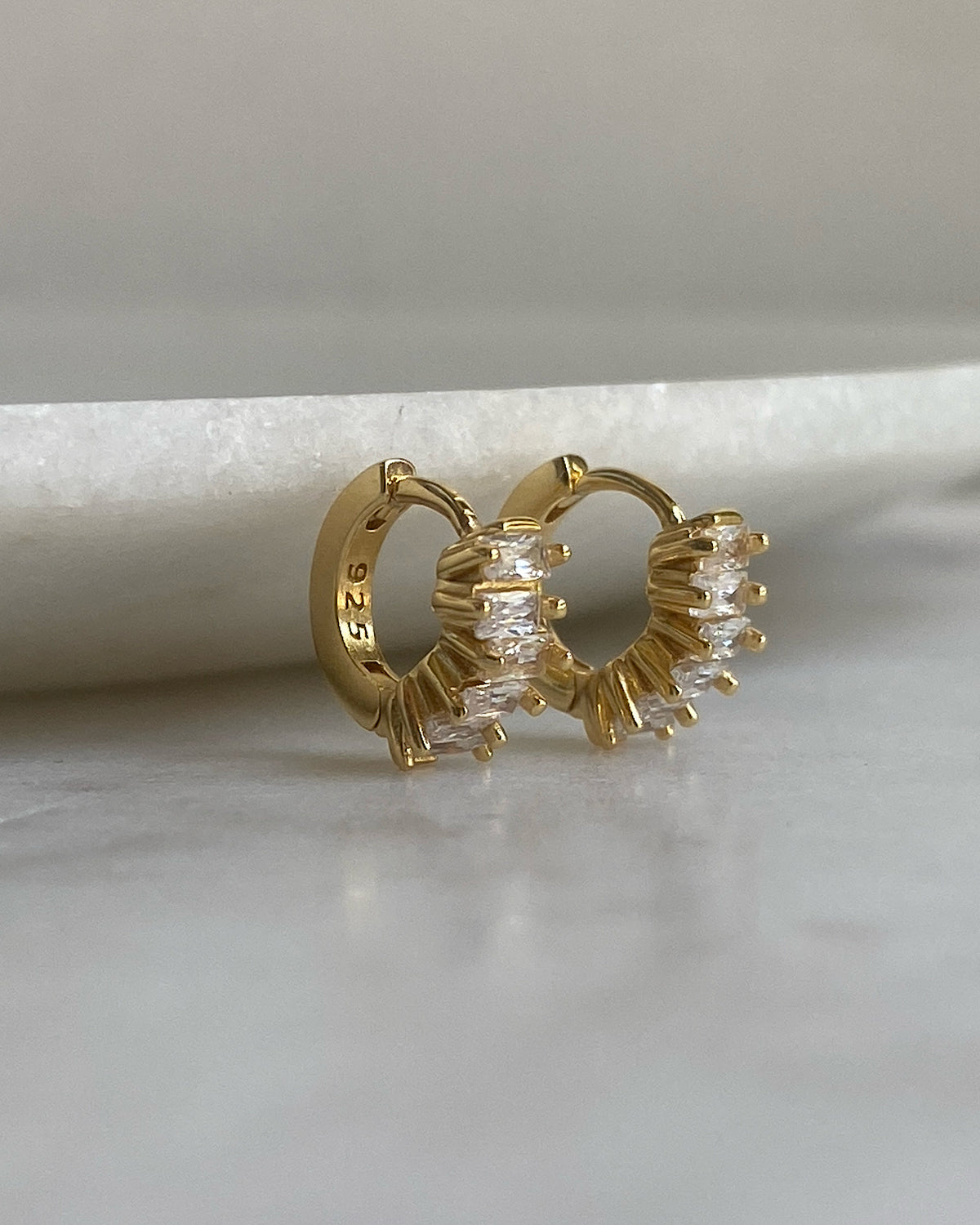 Tiny small crystal jagged huggie earrings