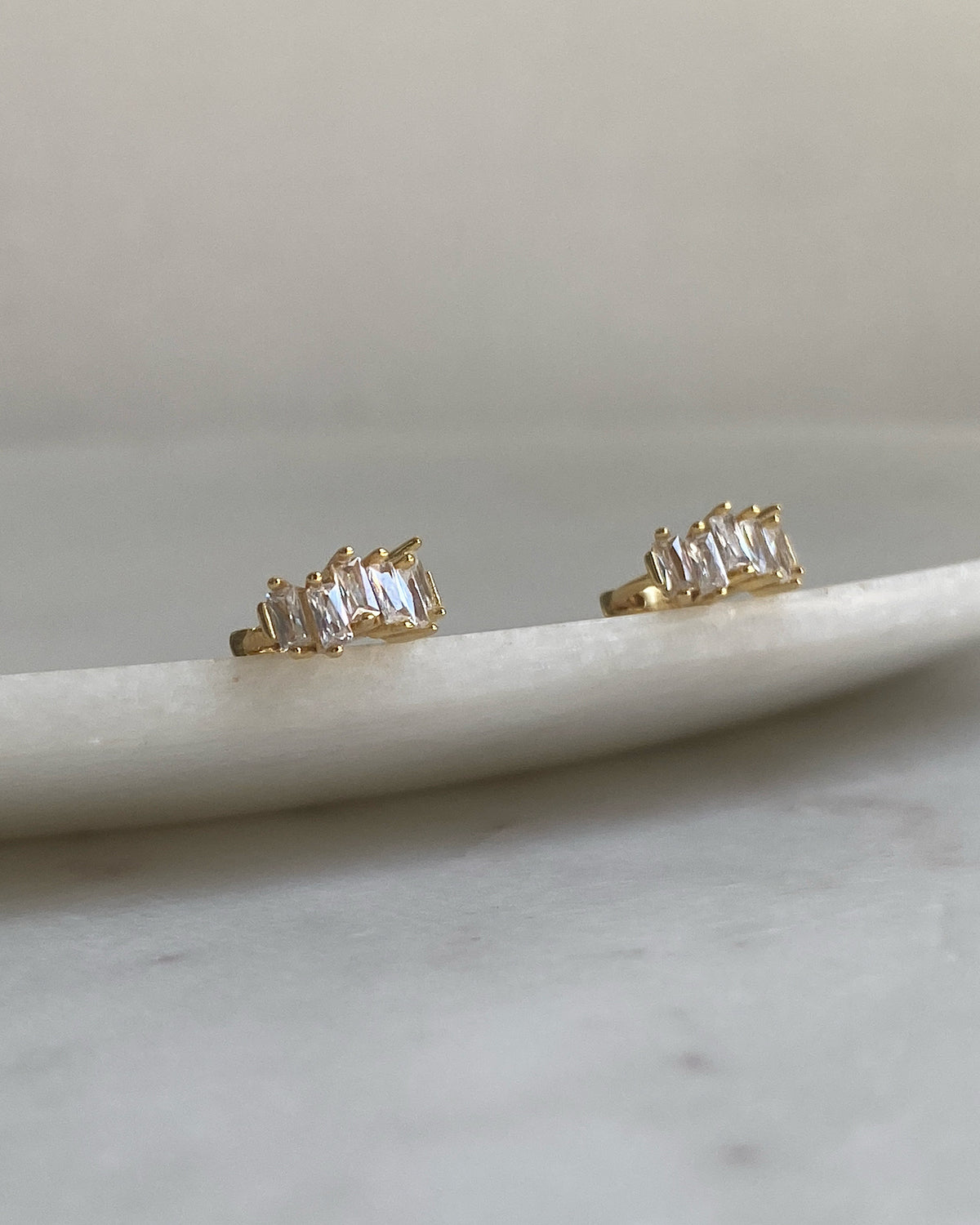 Tiny small crystal jagged huggie earrings