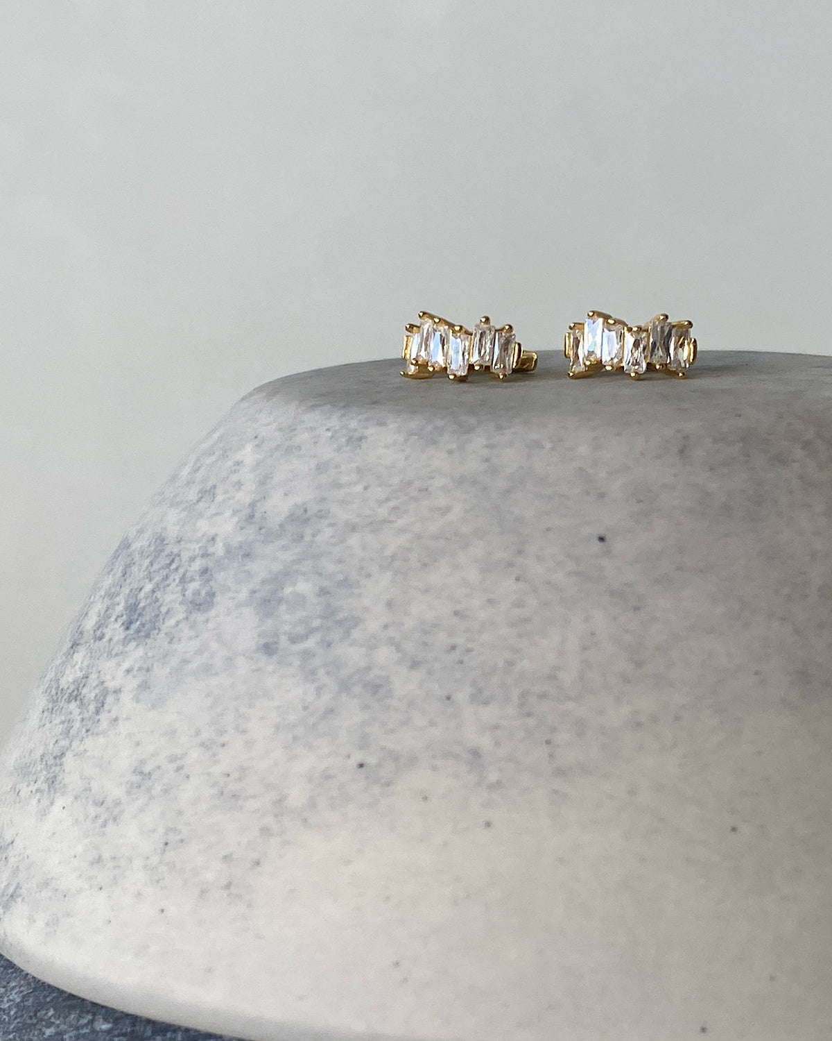 Tiny small crystal jagged huggie earrings