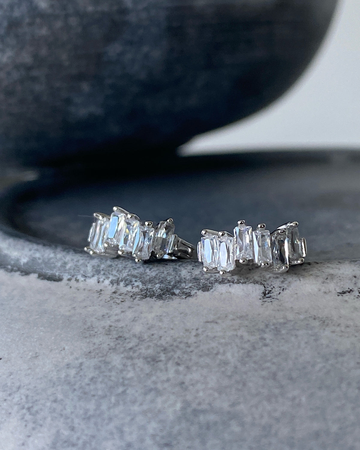 Tiny small crystal jagged huggie earrings