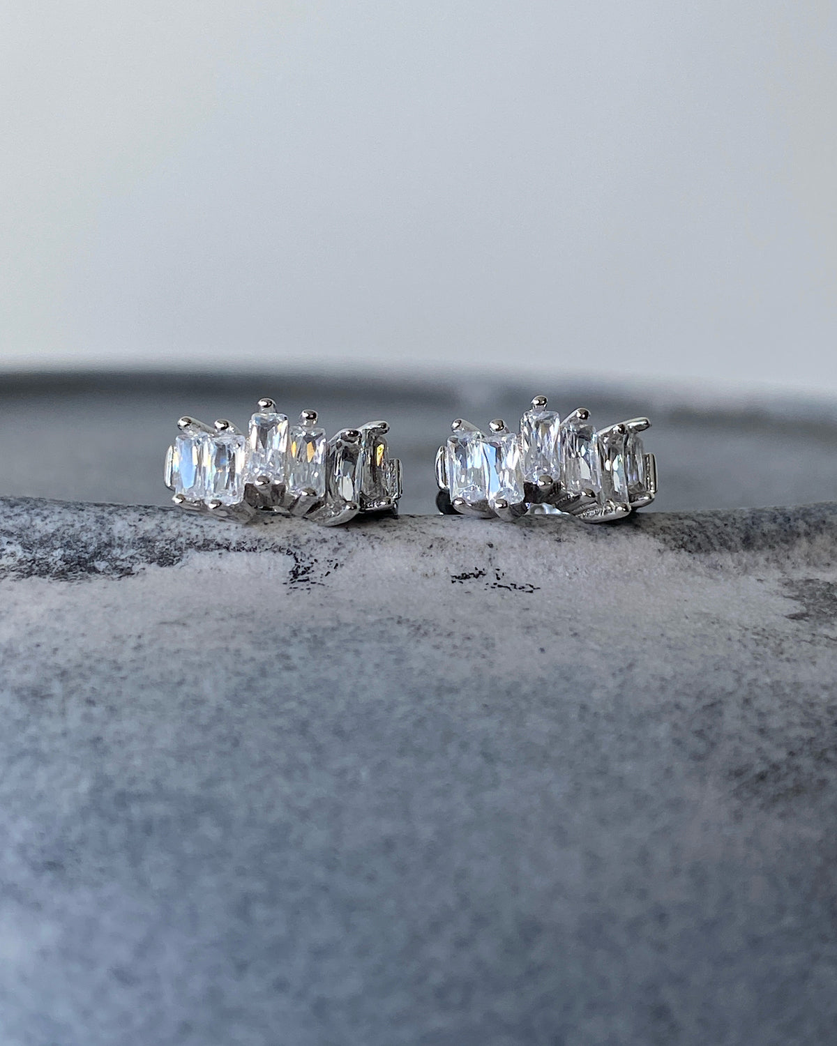 Tiny small crystal jagged huggie earrings