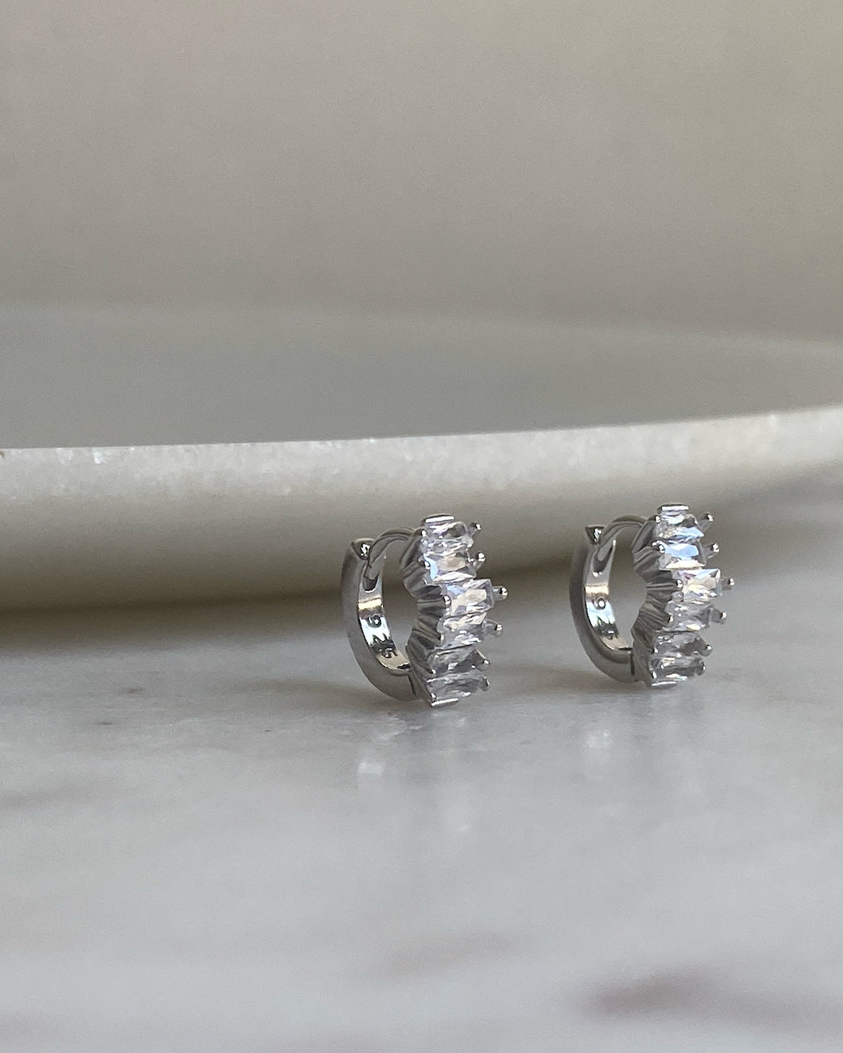 Tiny small crystal jagged huggie earrings