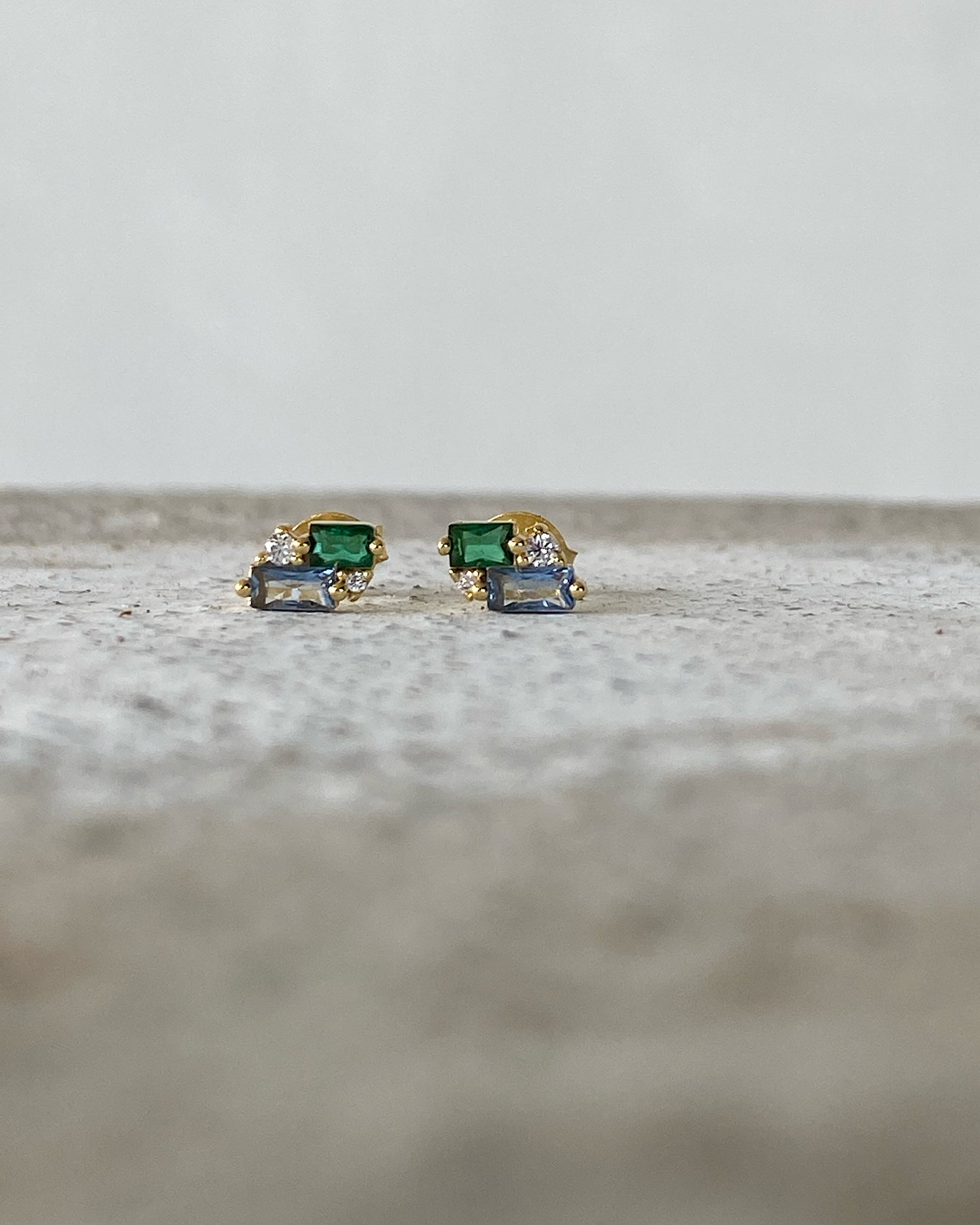 small gold and blue green crystal stud earrings