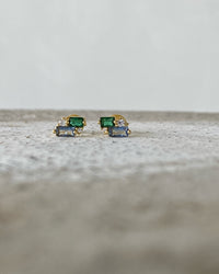 small gold and blue green crystal stud earrings