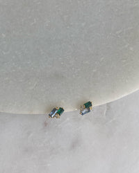 small gold and blue green crystal stud earrings