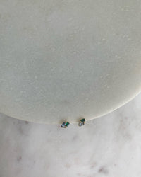 small gold and blue green crystal stud earrings