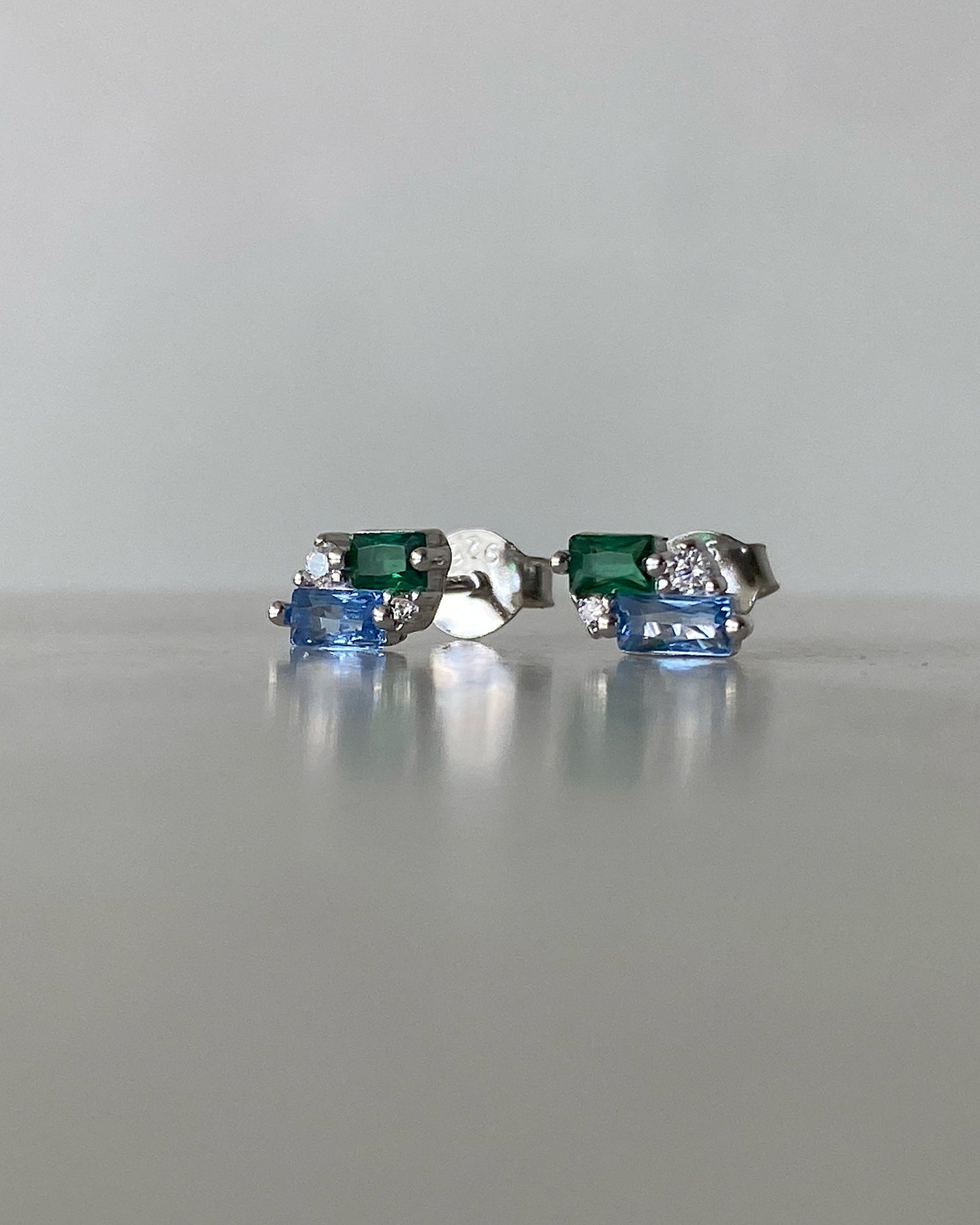 small blue & green crystal stud earrings