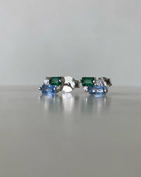 small blue & green crystal stud earrings